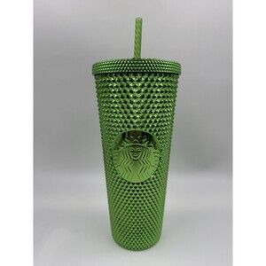 Starbucks Metallic Green Studded Bling Limited Edition Tumbler Cold Cup 24 OZ